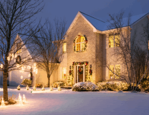 Holiday Lighting Website Tile - Home decorated with Christmas lights