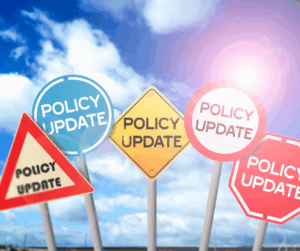 5 DIFFERENT SHAPED SIGNS THAT ALL SAY POLICY UPDATE